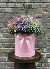 Цветочная композиция из Гипсофила и Розы в шляпной коробке в Большая Вруда