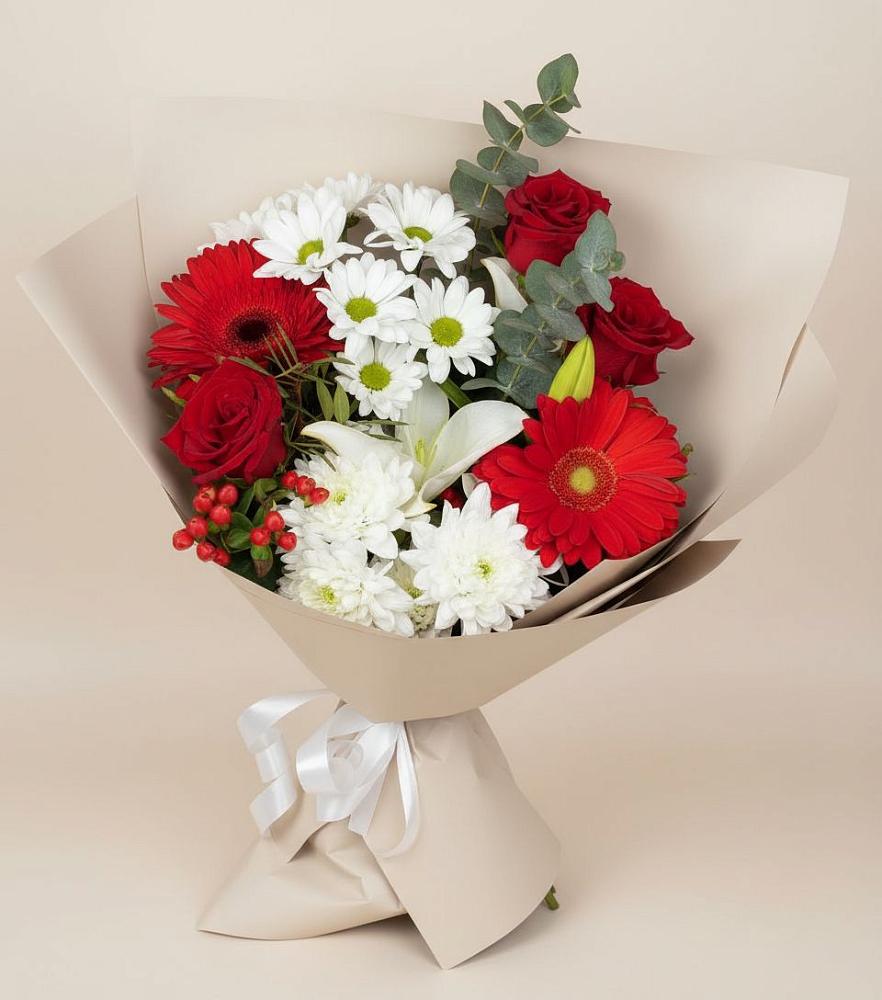 Букет цветов из: Розы, Хризантемы, Герберы и Лилии в Большая Вруда