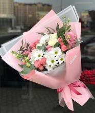 Букет цветов из:  Розы, Лизиантусы и Хризантемы в Большая Вруда