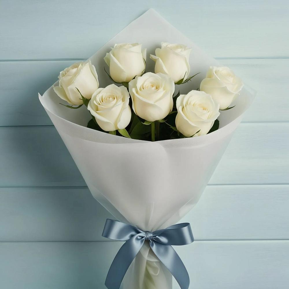 Букет 7 Белых роз Эдлесс Лав в Большая Вруда